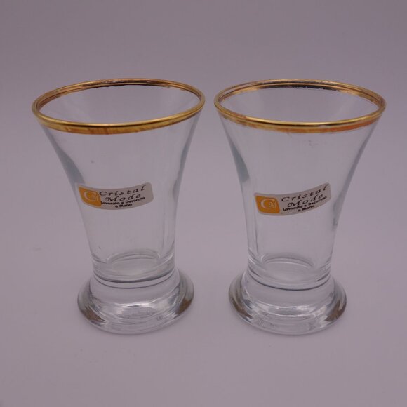 Set of Two(2) Crystal Mode Shot Glasses with Gold Rim - Picture 1 of 7